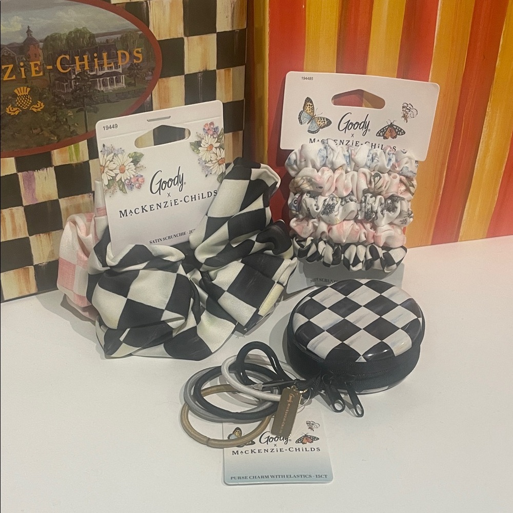 MacKenzie-Childs Black & White Checkered Kids Scrunchie and Accessory Set